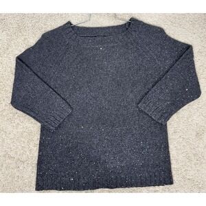 Talbots Chunky Knit Charcoal Sequin Sweater 3/4 Sleeves Wool Blend Size XL Party